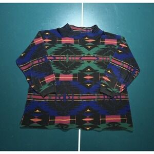 Vintage Aztec Fleece Pullover Sweater Women's XL Mock Neck Southwestern 80s